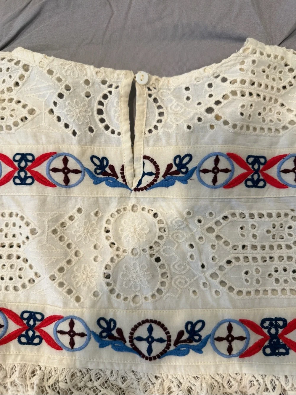Anthropologie Embroidered Eyelet Lace Crochet Ultra Cropped Shrug XS/S Boho